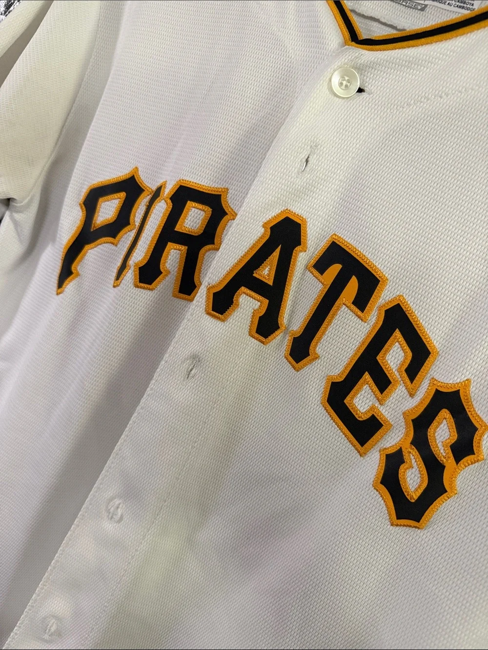 McCutchen White Pittsburgh Pirates Button-Up Jersey with Black and Yellow Trim - Picture 3 of 6
